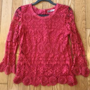 Laffaire Pink Lace Long Sleeve Blouse Size S